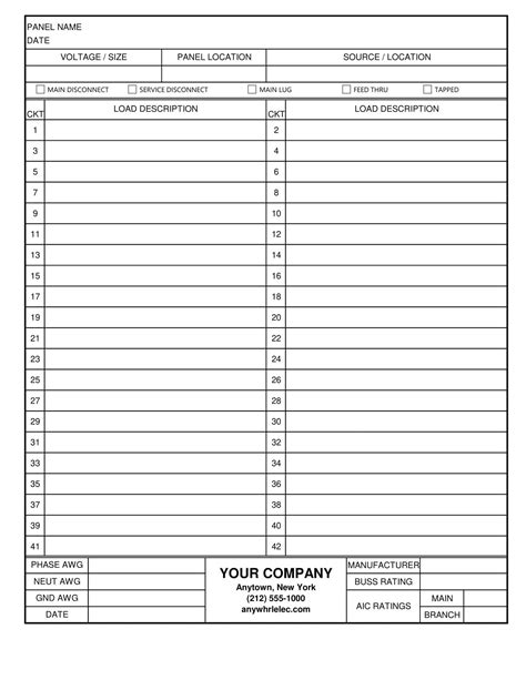 electrical panel schedule labels